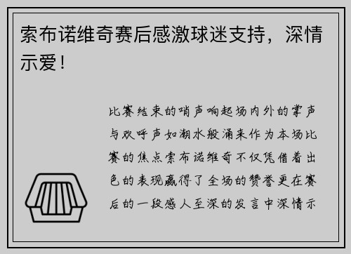 索布诺维奇赛后感激球迷支持，深情示爱！